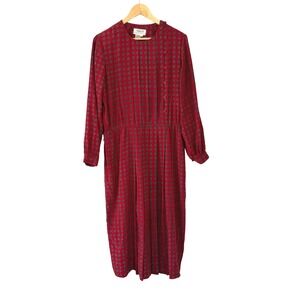 Talbots Petites Vintage Red Geometric Diamond Print Midi Dress Long Sleeve 12P